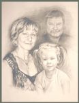 Portret rodzinny trzy-osobowy w ołówku